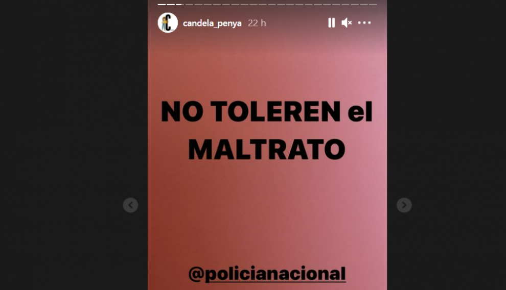 Una captura del 'instastory' publicado por la actriz Candela Peña.