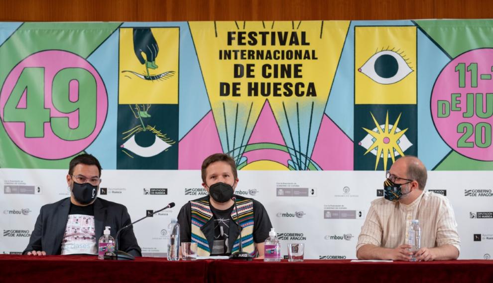 Juan J. Gómez, Orencio Boix y Rubén Moreno en la rueda de prensa de 'Las clases'.