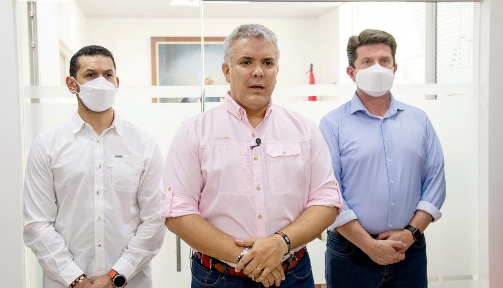 Colombia's President Ivan Duque gives a statement after an attack suffered by the helicopter he was travelling on, according to authorities, in Cucuta