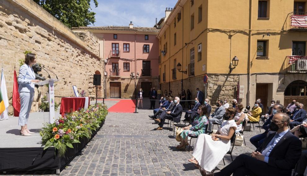 La ministra Reyes Maroto, en el acto con las cinco comunidades del Camino de Santiago.