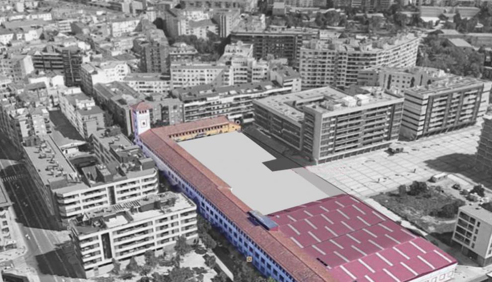Vista aérea del edificio de Giesa, con sus edificios en color.