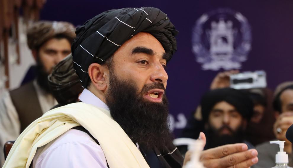 Taliban spokesman Zabiullah Mujahid press conference in Kabul