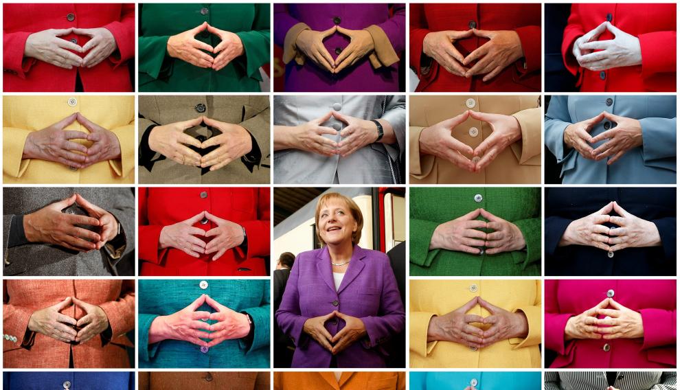 El llamado 'raute', un gesto con las manos que Merkel ha hecho famoso.