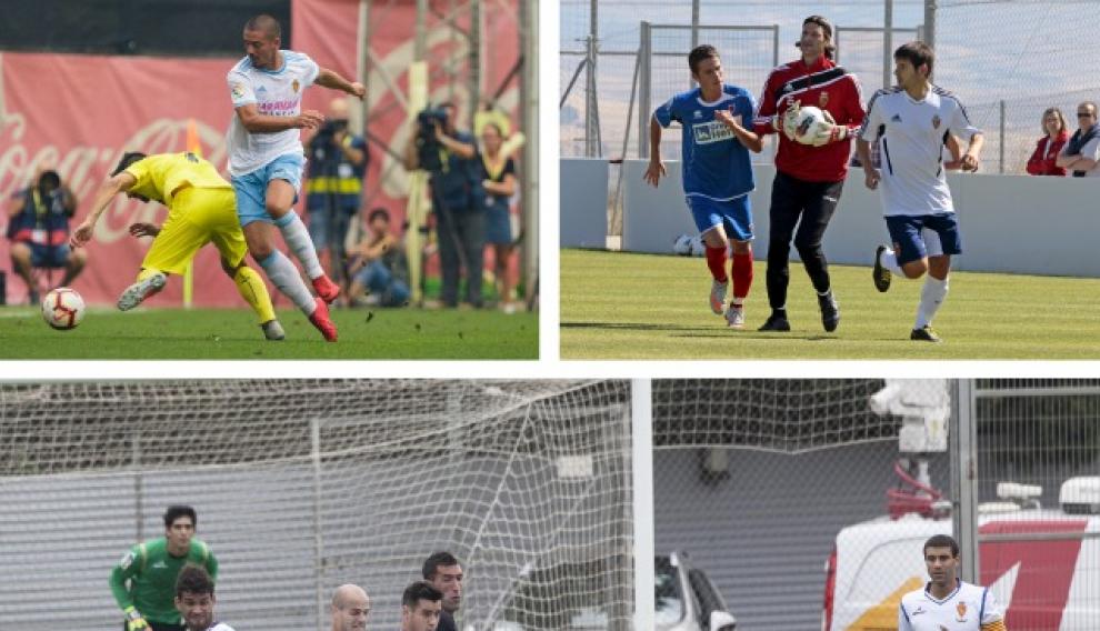 Amistosos jugados en ciudades deportivas. Arriba, en Villarreal y Soria. Abajo, en Zaragoza contra el Tudelano.