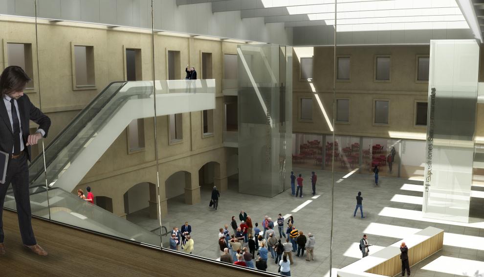 Loa patios interiores de la Casa de Beneficiencia se cubrirán con claraboyas, según el proyecto de Olano y Mendo.