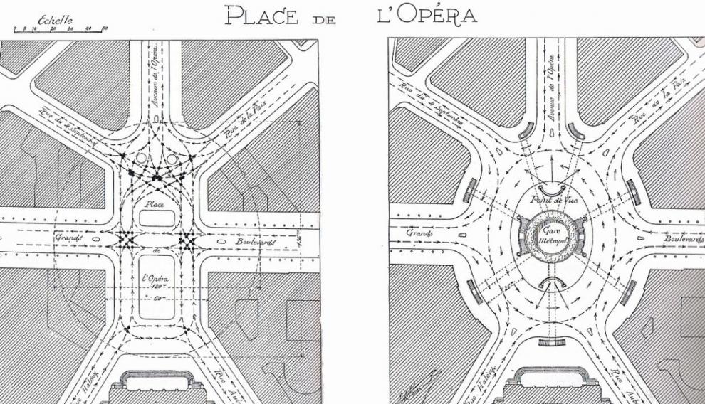 Los planos de Eugene Henard, con los que diseñó las rotondas parisinas.