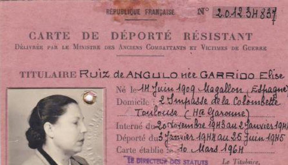 Un carné de Elisa Garrigo, nacida en Magallón y miembro de la Resistencia Francesa.