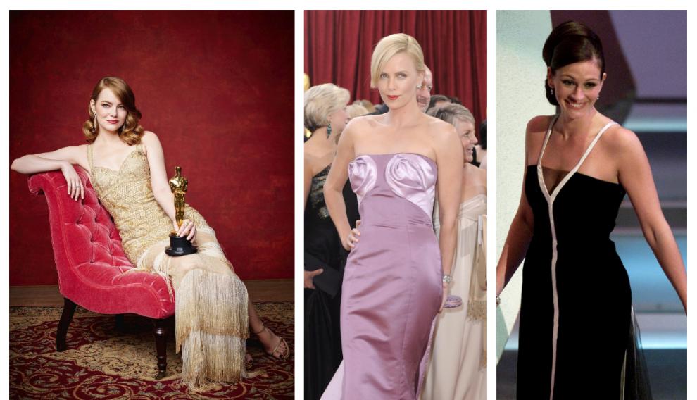 De izquierda a derecha: Emma Stone, Charlize Theron y Julia Roberts.