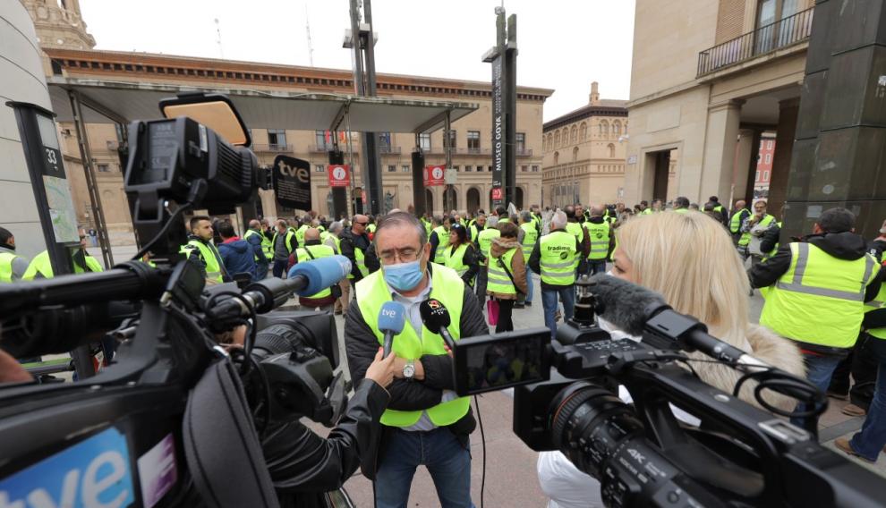 Protesta convocada por Tradime el pasado 16 de marzo en la plaza del Pilar.