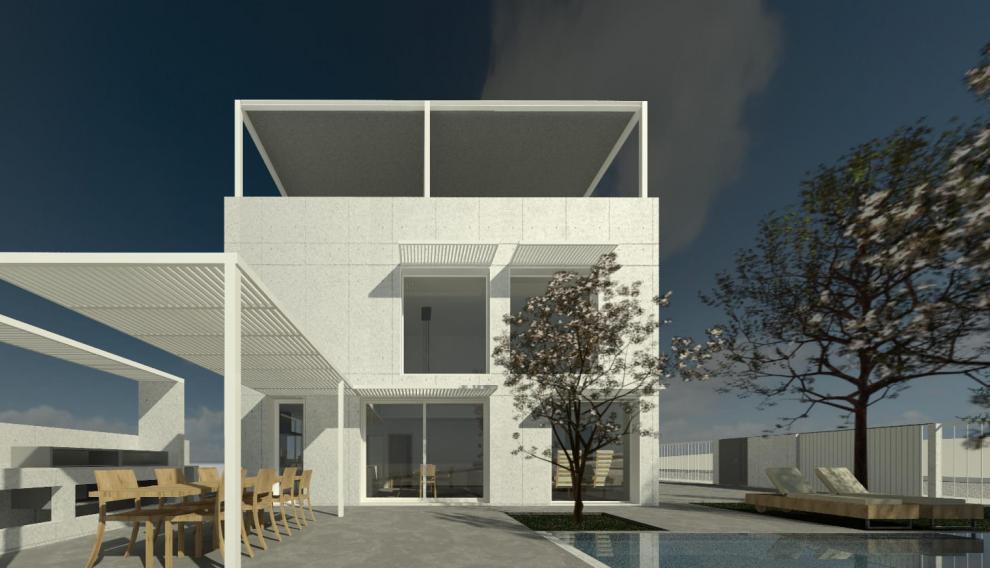 Recreación de una vivienda de construcción industrializada de Bionm Arquitectura en Barcelona.