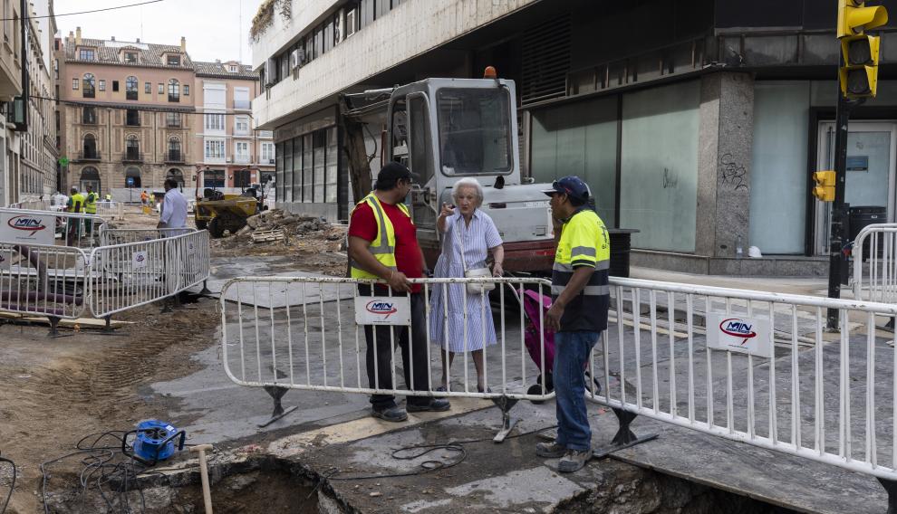 Estado de las obras en la calle de la Morería de Zaragoza.