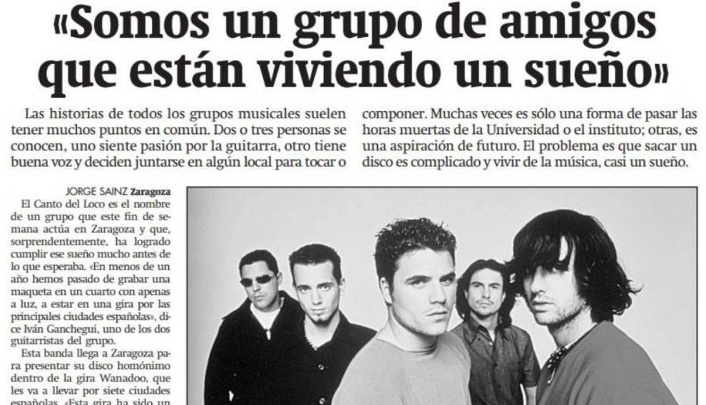 Clipping of interview in HERALDO to El Canto del Loco in the year 2000.