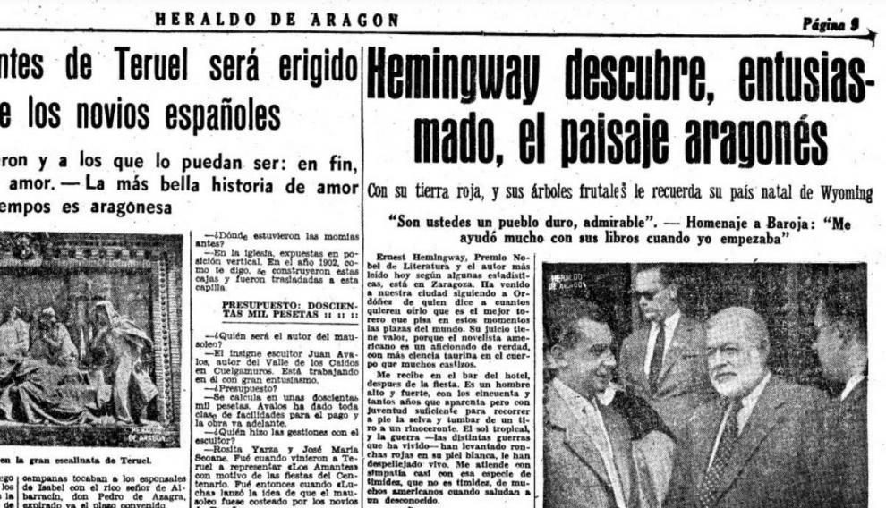 El año en que Hemingway visitó Zaragoza y se enamoró del paisaje aragonés