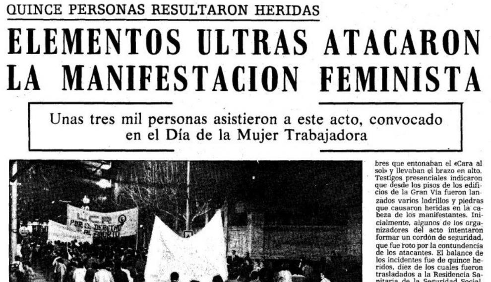 Al menos quince personas resultaron heridas en la marcha feminista en Zaragoza convocada en 1983.