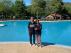 Raquel Rodríguez, directora del Camping Boltaña, y su marido, Yasser Kandjaa, en las recién estrenadas piscinas.