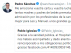 Tweet de Pedro Sánchez en respuesta a Pablo Iglesias.