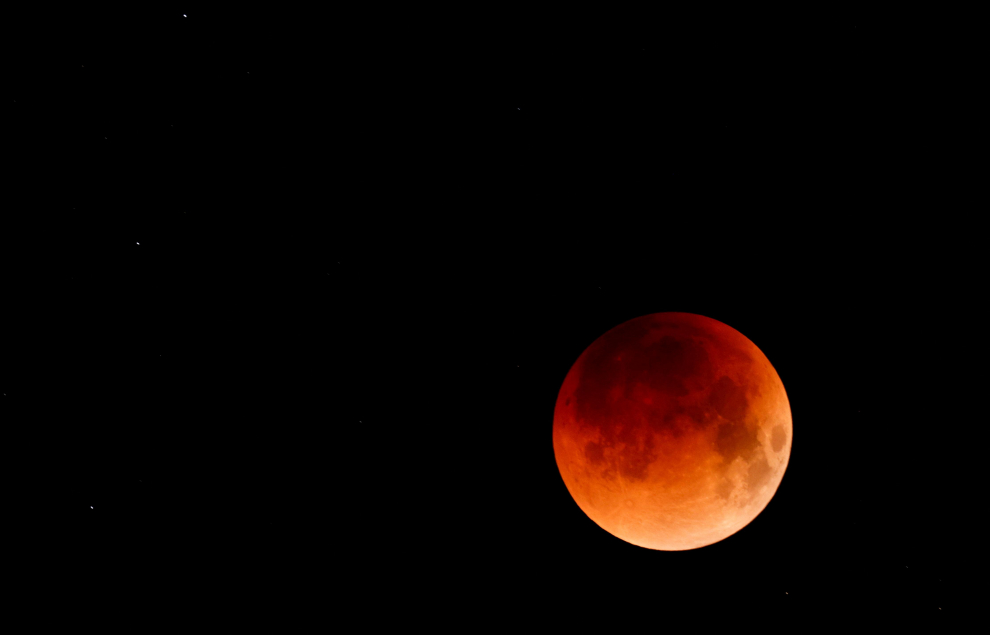 The moon is seen during a lunar eclipse in Aguimes, on the island of Gran Canaria