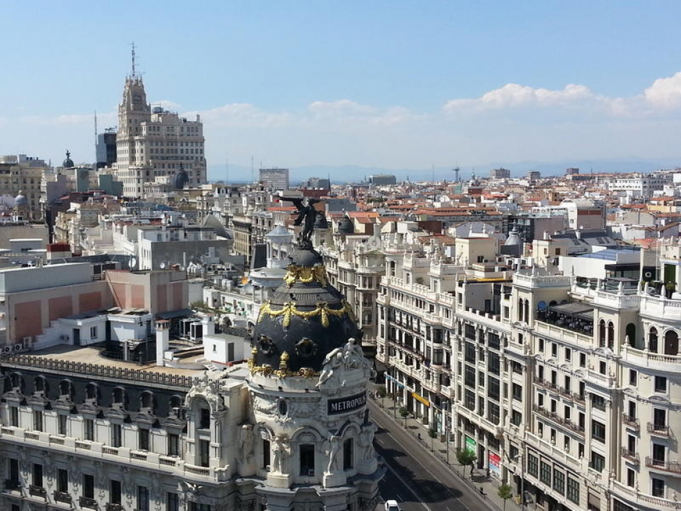 Gran Vía de Madrid vista desde la azotea del Círculo de Bellas Artes.