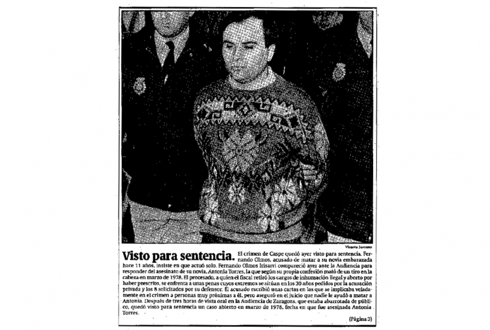 Noticia publicada el 5 de abril de 1989 en HERALDO DE ARAGÓN sobre el fin del juicio del crimen de Caspe que queda "visto para sentencia"