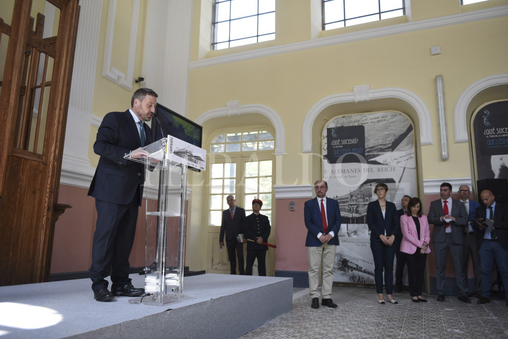 Acto de colocación de la primera piedra para rehabilitar la estación internacional de Canfranc el 27 de junio de 2018
