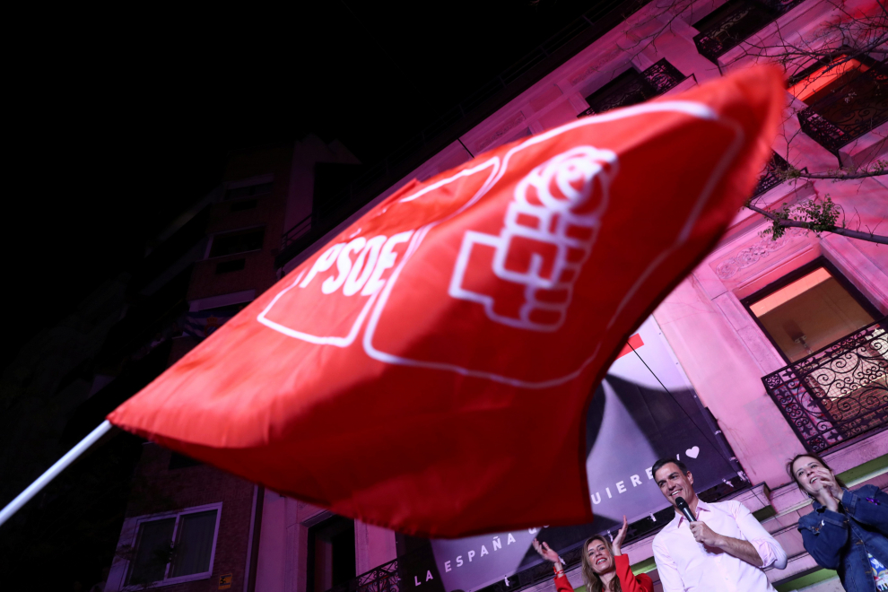 Spain's Prime Minister Pedro Sanchez of the Socialist Workers' Party (PSOE) reacts while celebrating the result in Spain's general election in Madrid, Spain, April 28, 2019. REUTERS/Sergio Perez [[[REUTERS VOCENTO]]] SPAIN-ELECTION/SANCHEZ REAX