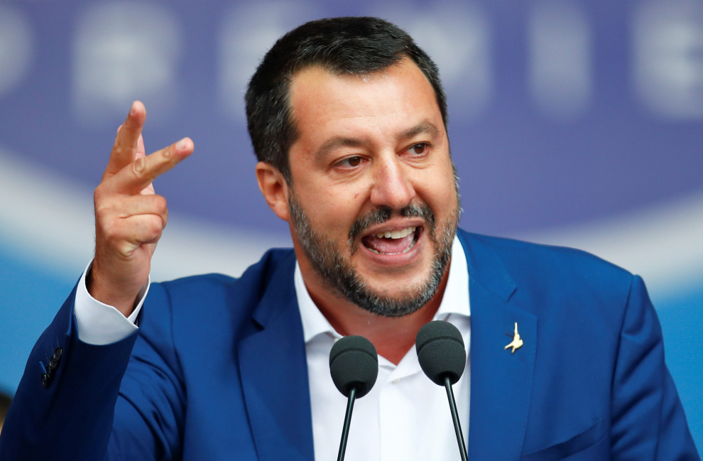 Italy's Deputy Prime Minister Matteo Salvini attends a major rally of European nationalist and far-right parties ahead of EU parliamentary elections in Milan, Italy May 18, 2019. REUTERS/Alessandro Garofalo [[[REUTERS VOCENTO]]] EU-ELECTION/ITALY-SALVINI