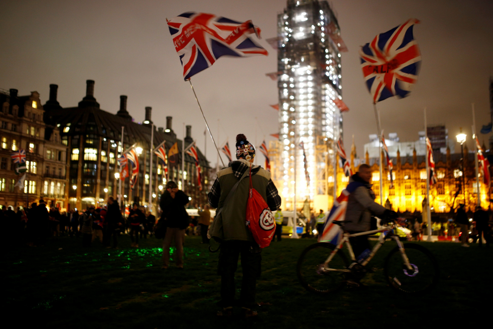 People celebrate Britain leaving the EU on Brexit day in London, Britain January 31, 2020. REUTERS/Henry Nicholls [[[REUTERS VOCENTO]]] BRITAIN-EU/MARCH