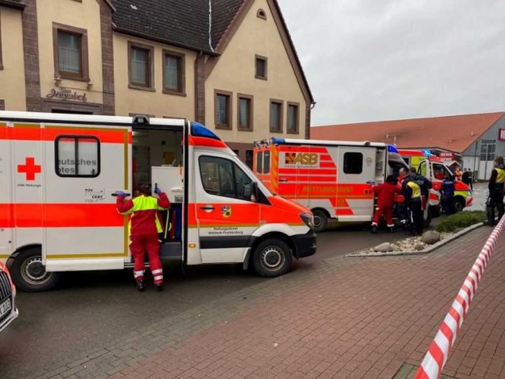 Emergency vehicles at the scene after a car ploughed into a carnival parade injuring several people in Volkmarsen