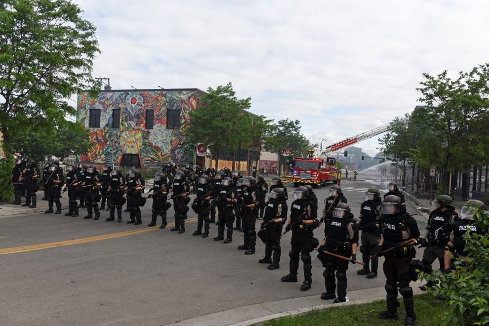 State Police and National Guard near the Minneapolis Police third precinct