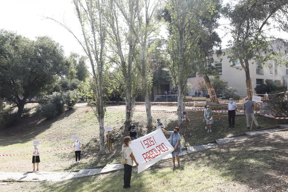 Concentración de colectivos para advertir el estado en el que se encuentran algunos árboles del Parque de Torre Ramona de Zaragoza