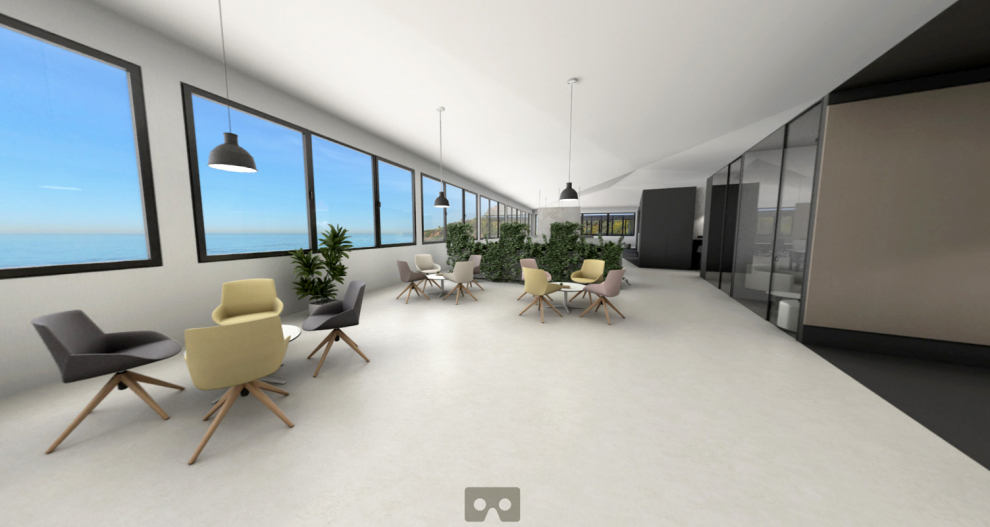 Visión de un espacio de oficina con Visual 360 de Mecux.