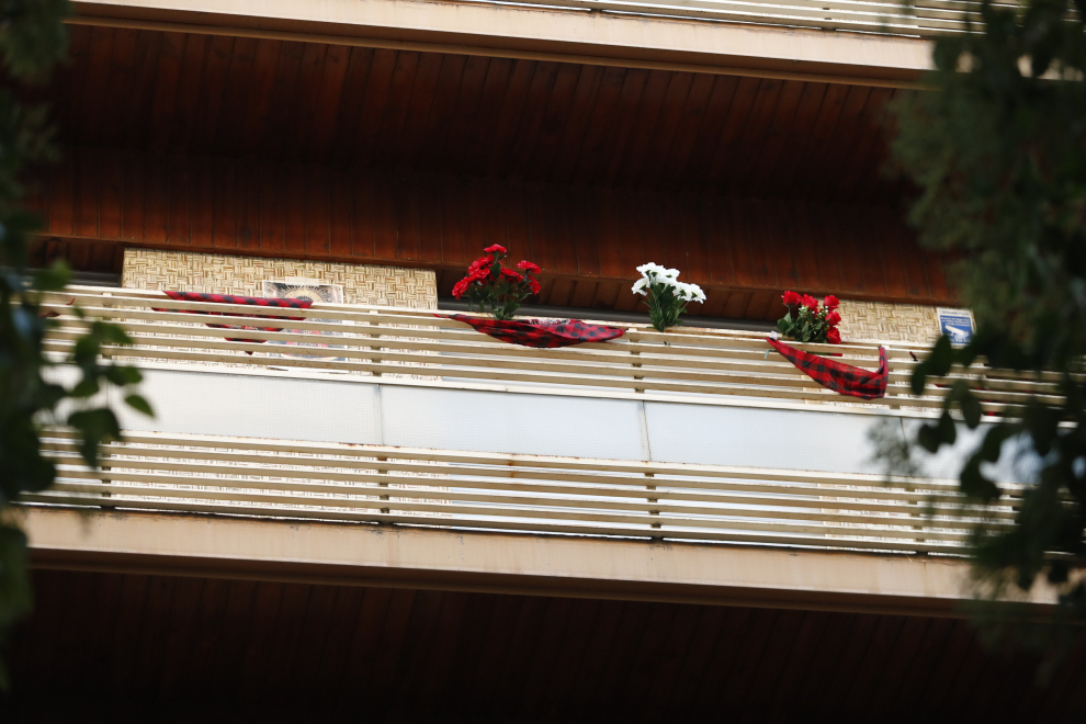 Balcones engalanados en el Día del Pilar de 2020 en Zaragoza