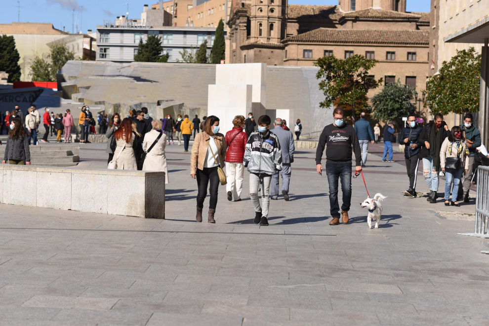 La plaza del Pilar, el 12 de octubre de 2020