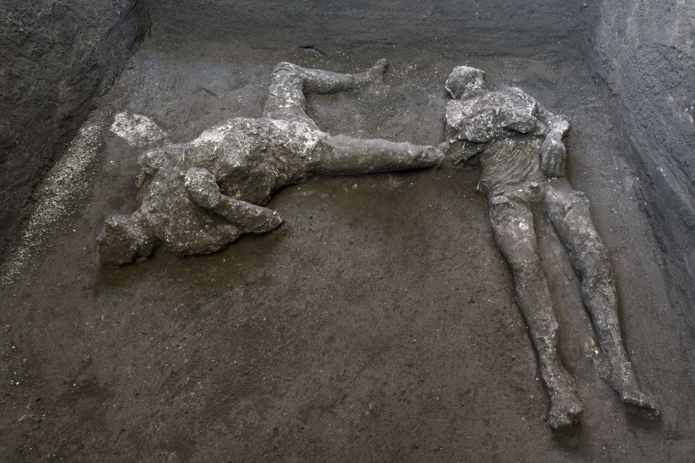 Los cuerpos reconstruidos en las ruinas de Pompeya.