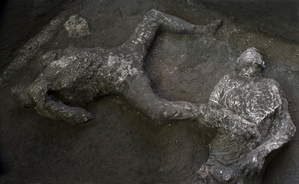 Los cuerpos reconstruidos en las ruinas de Pompeya.