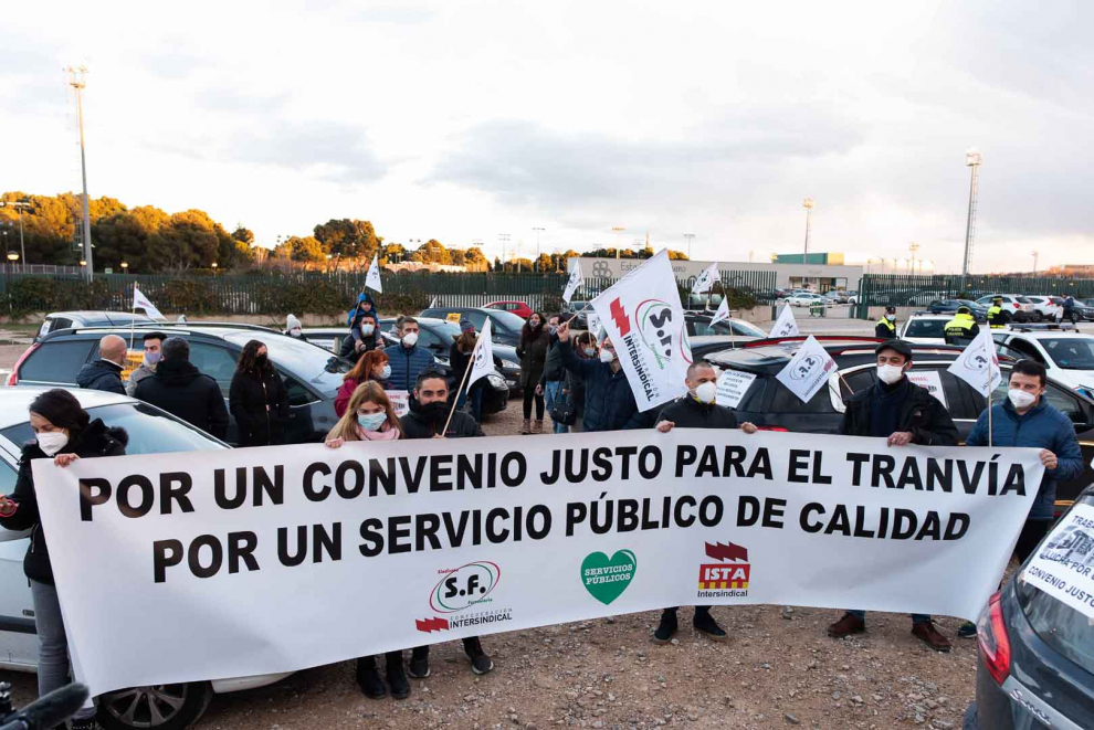 Manifestación de trabajadores del tranvía.