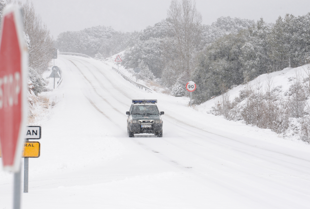 La nieve de Filomena tiñe de blanco la provincia de Teruel