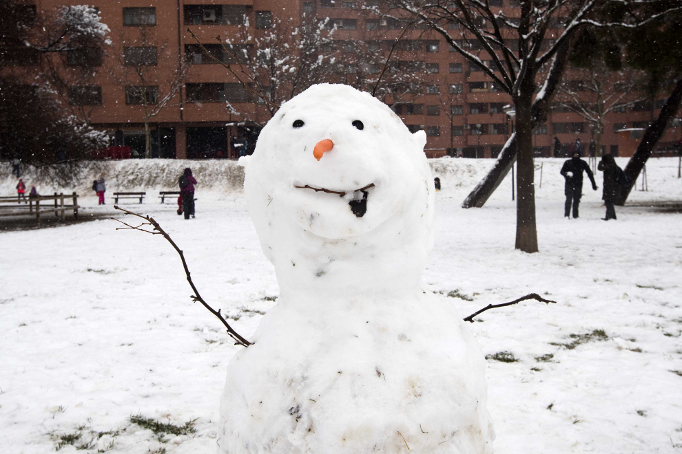 Nieve en el parque Bruil de Zaragoza