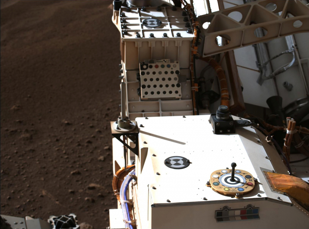 Mastcam-Z calibration targets of NASA’s Perseverance Mars rover are seen on Mars