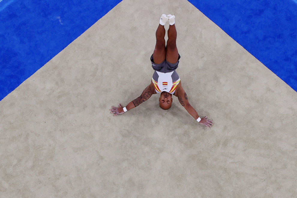 Tokyo 2020 Olympics - Gymnastics - Artistic - Mens Floor Exercise - Final - Ariake Gymnastics Centre, Tokyo, Japan - August 1, 2021. Rayderley Zapata of Spain reacts after competing REUTERS/Mike Blake[[[REUTERS VOCENTO]]] OLYMPICS-2020-GAR/M-1APFX-FNL