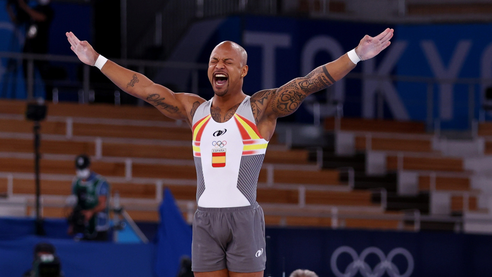 Tokyo 2020 Olympics - Gymnastics - Artistic - Mens Floor Exercise - Final - Ariake Gymnastics Centre, Tokyo, Japan - August 1, 2021. Rayderley Zapata of Spain in action during the floor exercise REUTERS/Pawel Kopczynski[[[REUTERS VOCENTO]]] OLYMPICS-2020-GAR/M-1APFX-FNL