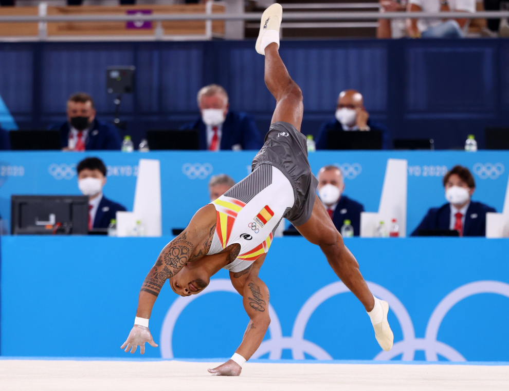 Tokyo 2020 Olympics - Gymnastics - Artistic - Mens Floor Exercise - Final - Ariake Gymnastics Centre, Tokyo, Japan - August 1, 2021. Rayderley Zapata of Spain in action during the floor exercise REUTERS/Mike Blake[[[REUTERS VOCENTO]]] OLYMPICS-2020-GAR/M-1APFX-FNL
