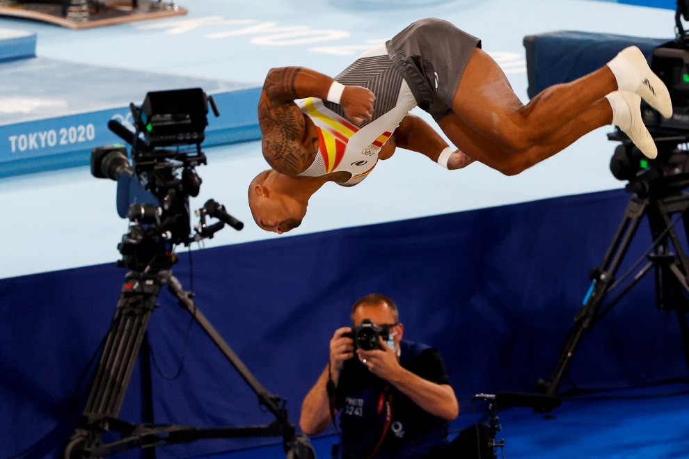 Tokyo 2020 Olympics - Gymnastics - Artistic - Mens Floor Exercise - Final - Ariake Gymnastics Centre, Tokyo, Japan - August 1, 2021.  Rayderley Zapata of Spain in action during the floor exercise. REUTERS/Lindsey Wasson[[[REUTERS VOCENTO]]] OLYMPICS-2020-GAR/M-1APFX-FNL