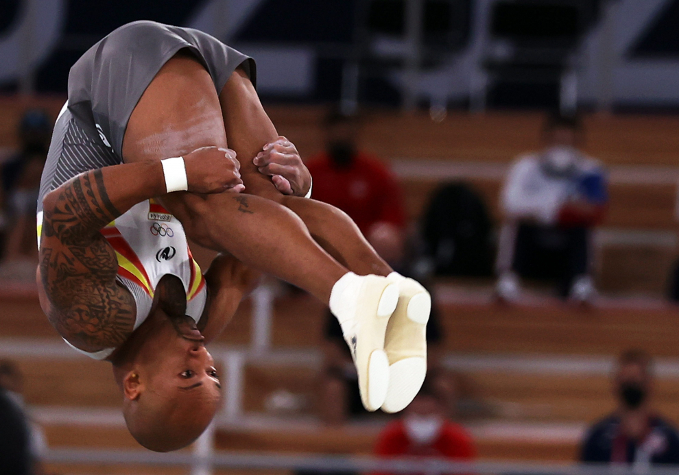 Tokyo 2020 Olympics - Gymnastics - Artistic - Mens Floor Exercise - Final - Ariake Gymnastics Centre, Tokyo, Japan - August 1, 2021.  Rayderley Zapata of Spain in action during the floor exercise. REUTERS/Lindsey Wasson[[[REUTERS VOCENTO]]] OLYMPICS-2020-GAR/M-1APFX-FNL