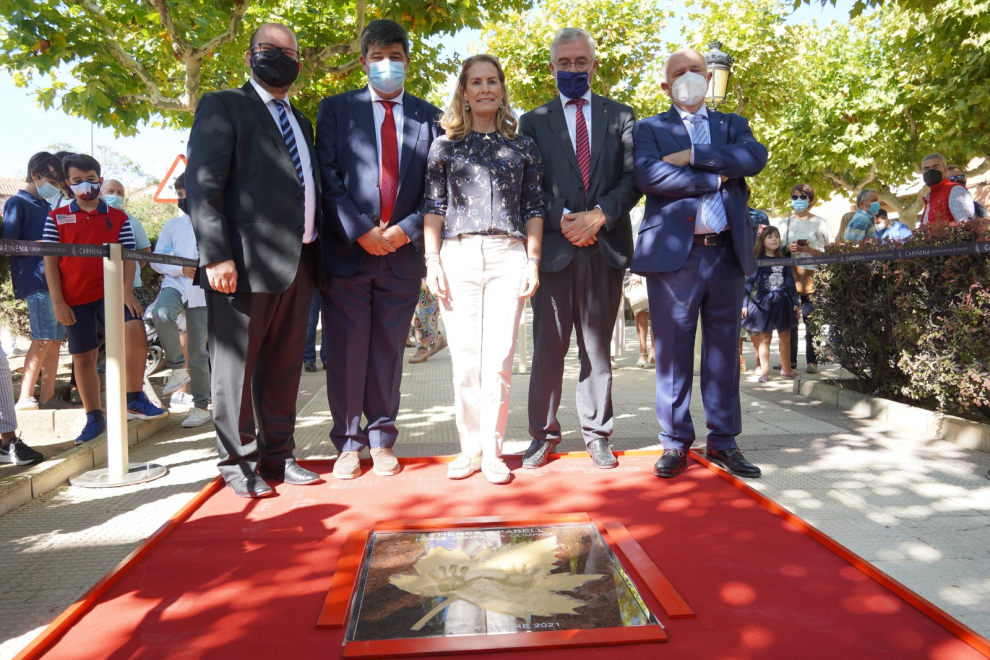 Sergio Ortiz, Antonio Ubide, Theresa Zabell, Joaquín Olona y Francisco Compes ante la nueva placa