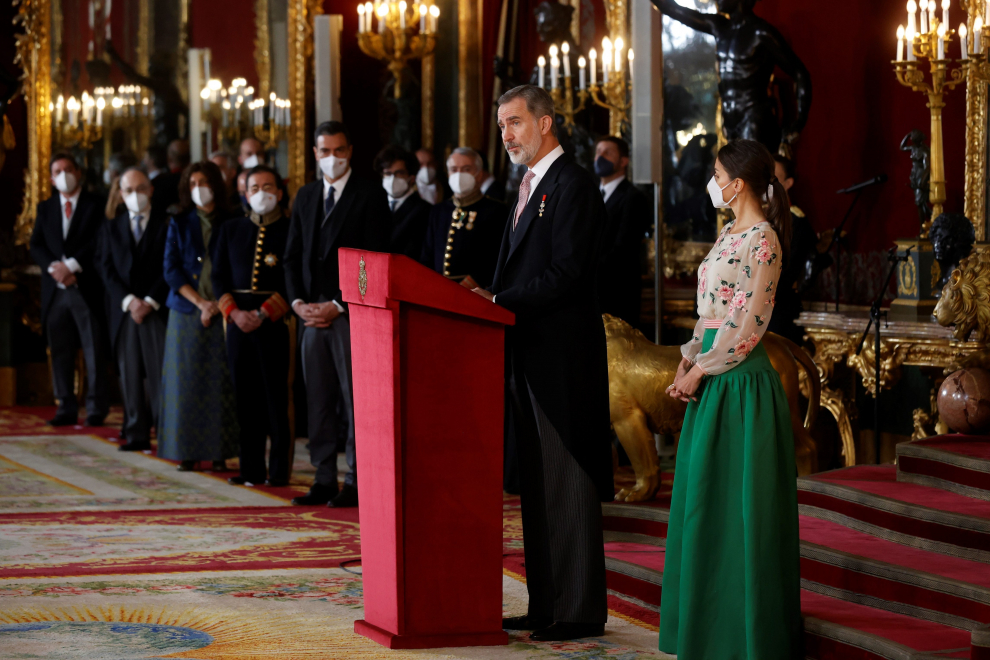 Felipe VI en su discurso en la recepción al cuerpo diplomático celebrada en el Palacio Real de Madrid.