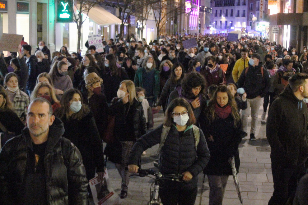 La manifestación en la capital oscense contó con numerosa participación.