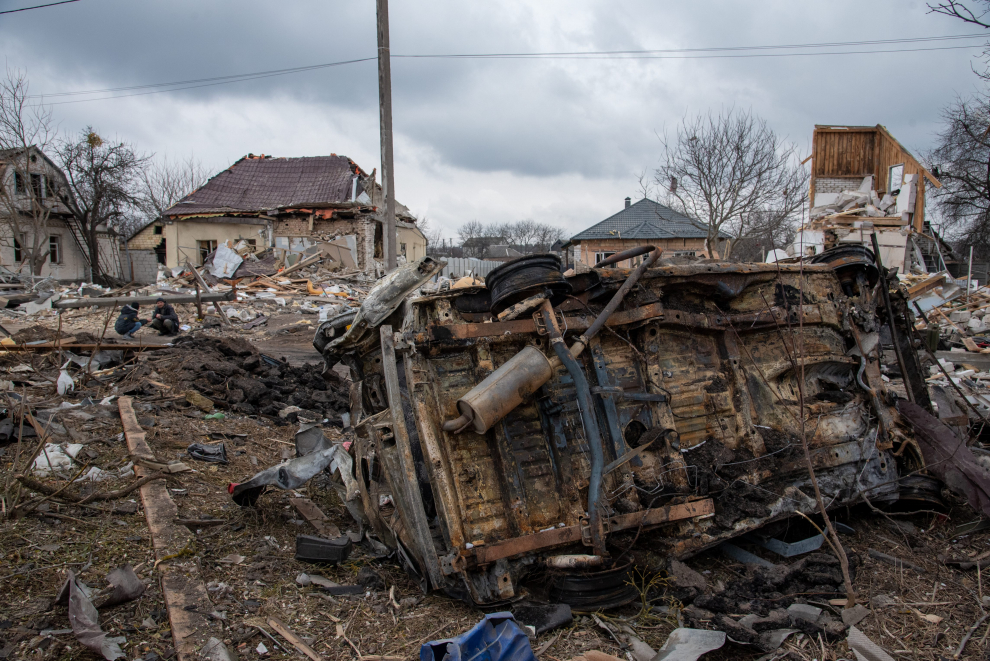 Destrucción en Markhalivka.