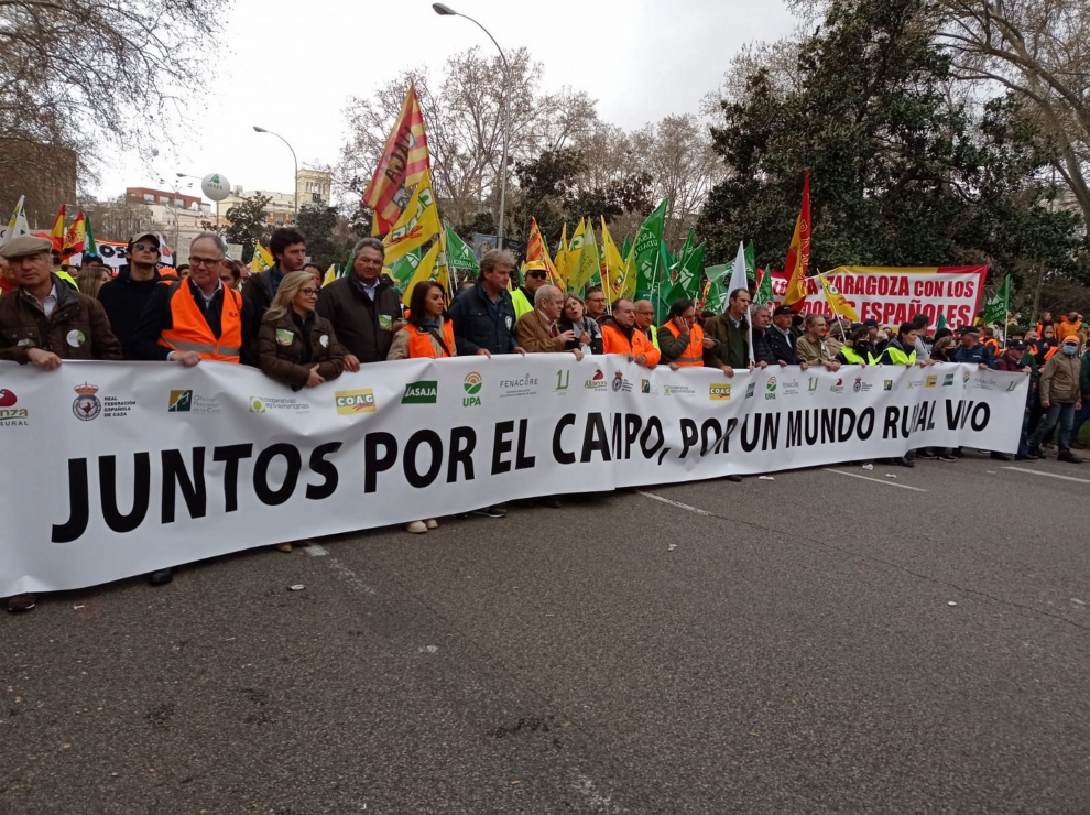 Participantes aragoneses en la manifestación del campo en Madrid.
