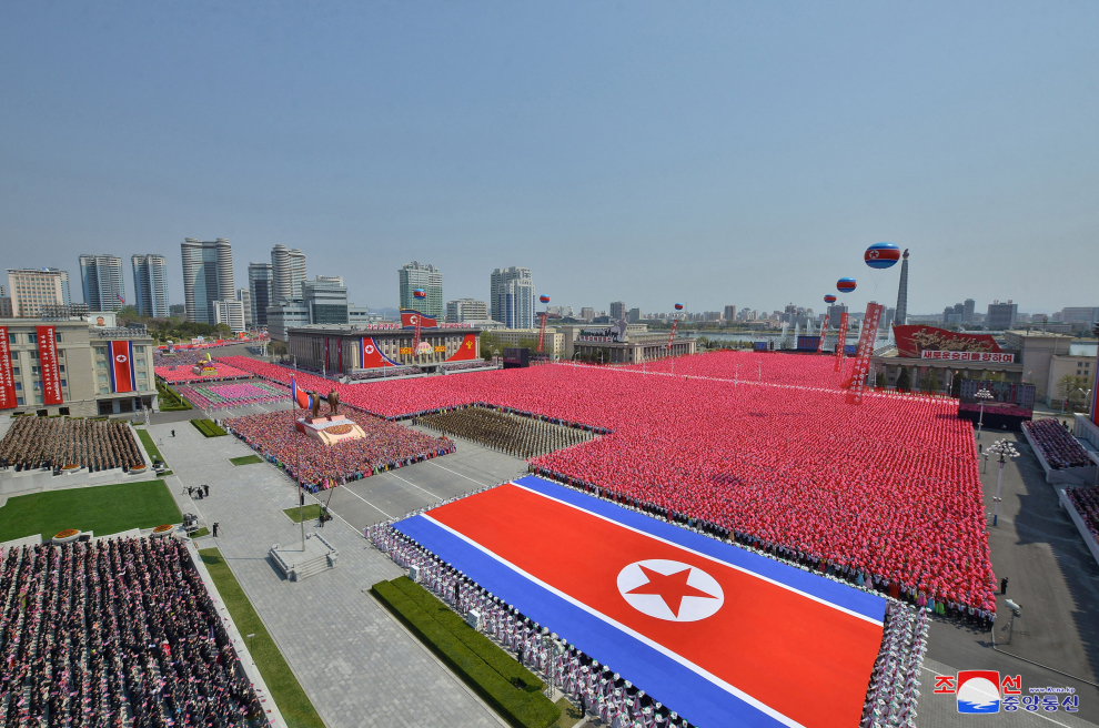 General view during a national meeting and a public procession to mark the 110th birth anniversary of the state's founder, Kim II Sung, in Pyongyang, North Korea, April 15, 2022. Picture taken April 15, 2022 by North Korea's Korean Central News Agency (KCNA). KCNA via REUTERS ATTENTION EDITORS - THIS IMAGE WAS PROVIDED BY A THIRD PARTY. REUTERS IS UNABLE TO INDEPENDENTLY VERIFY THIS IMAGE. NO THIRD PARTY SALES. SOUTH KOREA OUT. NO COMMERCIAL OR EDITORIAL SALES IN SOUTH KOREA. NORTHKOREA-ANNIVERSARY/